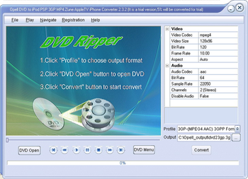 Opell DVD to iPod PSP 3GP MP4 Converter screenshot