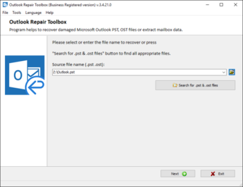 Outlook Repair Toolbox screenshot