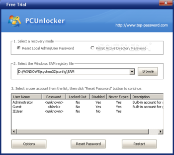 PCUnlocker screenshot