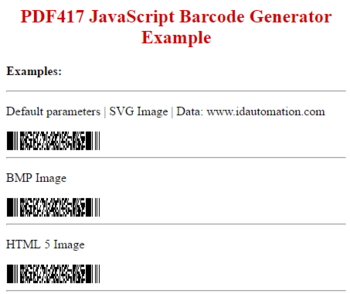 PDF417 SVG JavaScript Barcode Generator screenshot