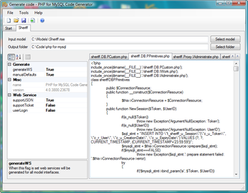 PHP for MySQL code generator screenshot 2