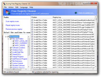 Portable Eusing Free Registry Cleaner screenshot