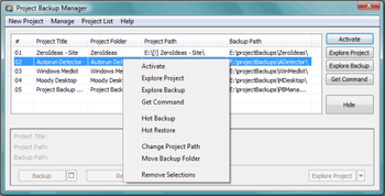 Project Backup Manager screenshot