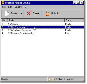Protect Folder 98 screenshot