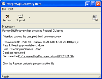 Recovery for PostgreSQL screenshot
