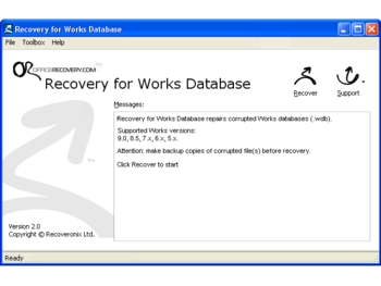 Recovery for Works Database screenshot