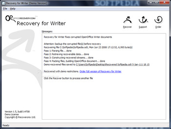 Recovery for Writer screenshot