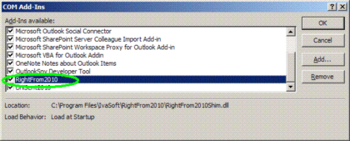 RightFrom for Microsoft Outlook 2010 screenshot