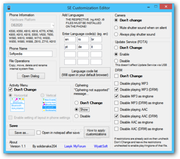 SE Customization Editor screenshot