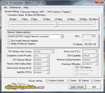 SG TCP Optimizer screenshot