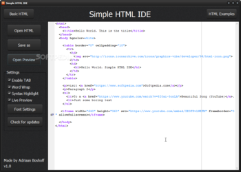Simple HTML IDE screenshot
