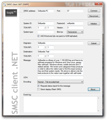 SMSC client .NET screenshot