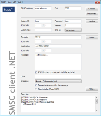 SMSC client .NET screenshot 2