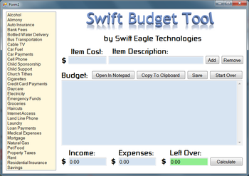 Swift Budget Tool screenshot
