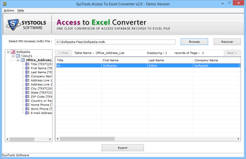 SysTools Access to Excel Converter screenshot