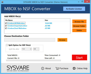 SysVare MBOX to NSF Converter screenshot