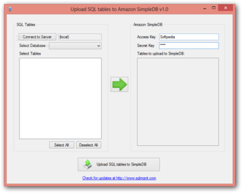 Upload SQL tables to Amazon SimpleDB screenshot