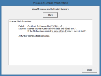Visual3D License Verification screenshot