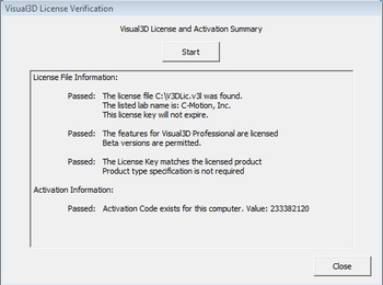 Visual3D License Verification screenshot 2