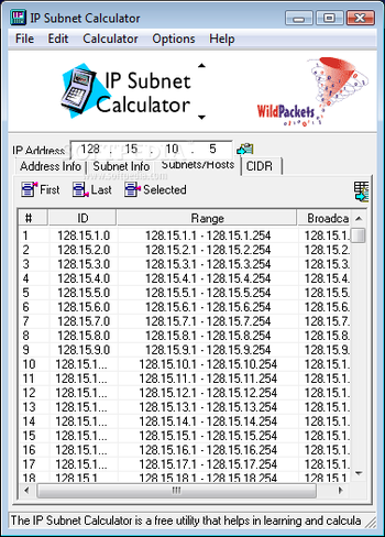 WildPackets IP Subnet Calculator screenshot 2