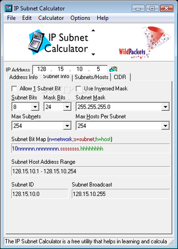 WildPackets IP Subnet Calculator screenshot 3