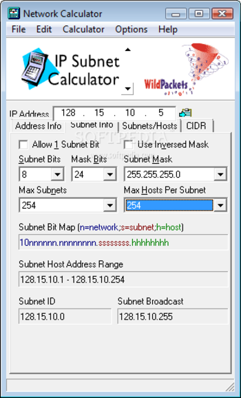 WildPackets Network Calculator screenshot 2
