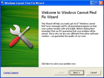 Windows Cannot Find Fix Wizard screenshot