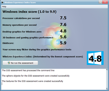 Windows Experience Index Score screenshot