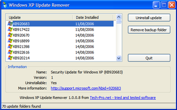 Windows XP Update Remover screenshot 2
