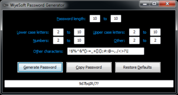 WyeSoft Password Generator screenshot