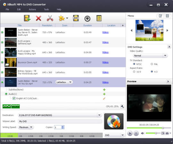 Xilisoft MP4 to DVD Converter screenshot