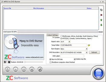 ZC MPEG to DVD Burner screenshot