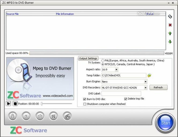 ZC MPEG to DVD Burner screenshot 2