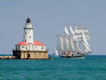 Tall Ship Windy Sails Past The Chicago Harbour Lighthouse, Illinois screenshot
