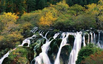 Waterfall Cascading In Nine Village Valley, Sichuan, China screenshot