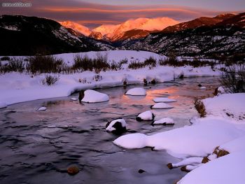 Winter Sunrise Over Big Thompson River Rocky Mountain National Park Colorado screenshot