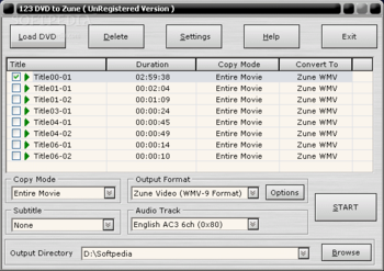 123 DVD to Zune screenshot