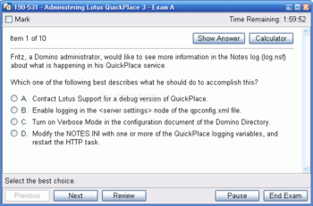190-531 - Administering Lotus QuickPlace 3 Practice Exam Questions screenshot 3