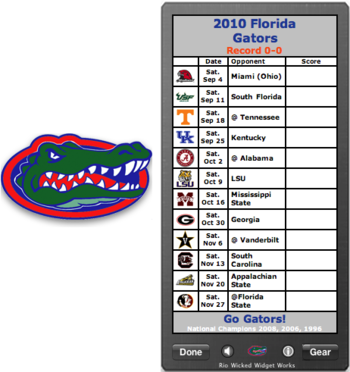 2010 Florida Gators Football Schedule Widget screenshot