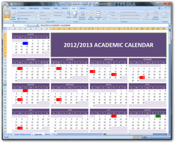 2012 - 2013 Academic Calendar screenshot