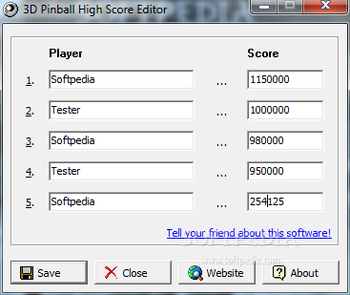 3D Pinball High Score Editor screenshot