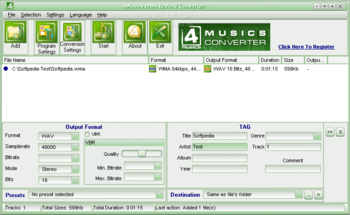 4Musics WMA to WAV Converter screenshot