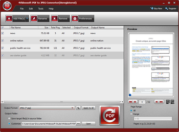 4Videosoft PDF to JPEG Converter screenshot
