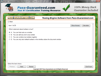 9A0-063 - Adobe Acrobat Professional 8.0 ACE Exam screenshot 2