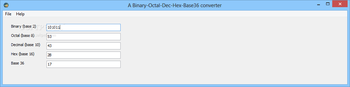 A Binary-Octal-Dec-Hex-Base36 Converter screenshot