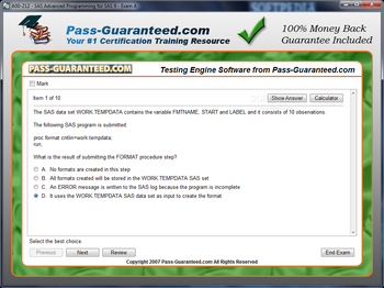 A00-212 - SAS Advanced Programming for SAS 9 screenshot 2