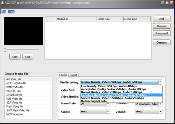 A123 3GP to AVI WMV DVD MPEG MP4 MOV Converter screenshot