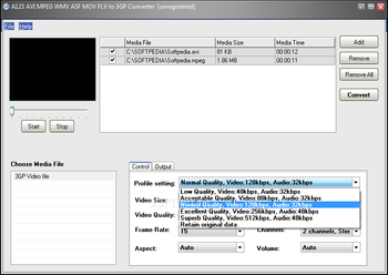 A123 AVI MPEG WMV ASF MOV FLV to 3GP Converter screenshot