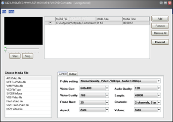 A123 AVI MPEG WMV MOV MP4 FLV Converter screenshot