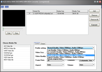A123 AVI to WMV DVD MPEG MP4 MOV Converter screenshot